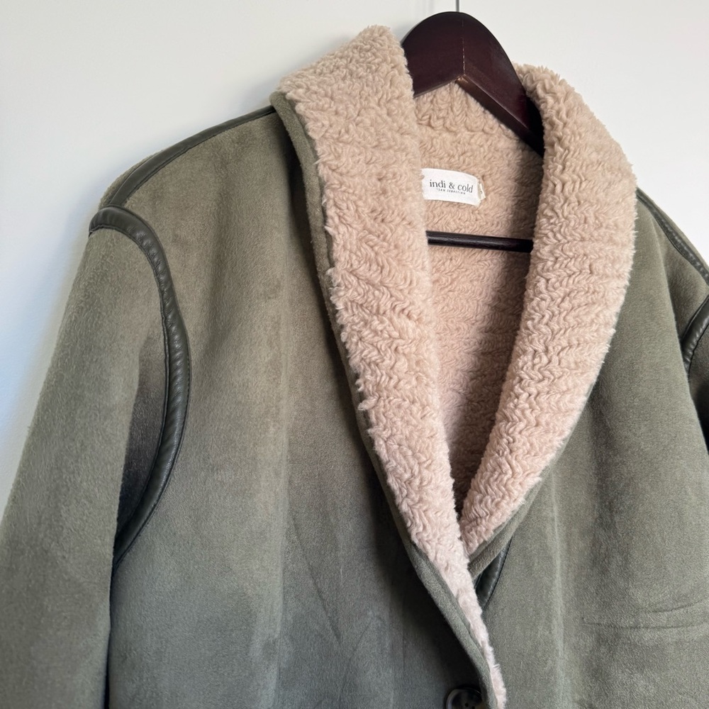 Indi & Cold Short Shearling Coat in Khaki - Picture 11 of 14